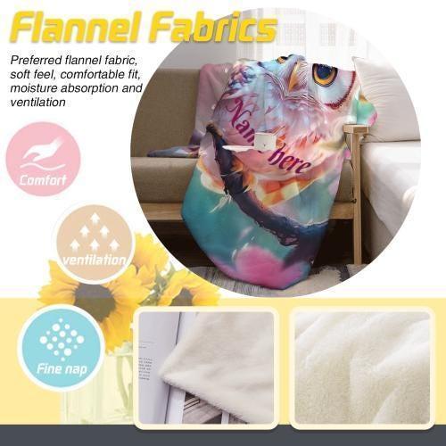 Personalized Owl Blanket: Magical Floral Fleece Throw, Soft Name Gift