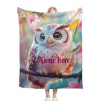 Personalized Owl Blanket: Magical Floral Fleece Throw, Soft Name Gift