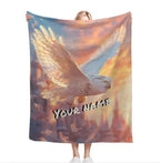 Personalized Wizard Owl Flannel Blanket: Enchanted Castle Fleece Throw, Soft Custom Name Gift Bird