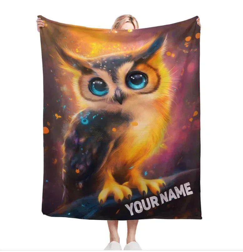 Personalized Cosmic Owl Blanket - Mystical Spirit Animal Throw, Custom Name Gift