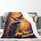 Personalized Cosmic Owl Blanket - Mystical Spirit Animal Throw, Custom Name Gift