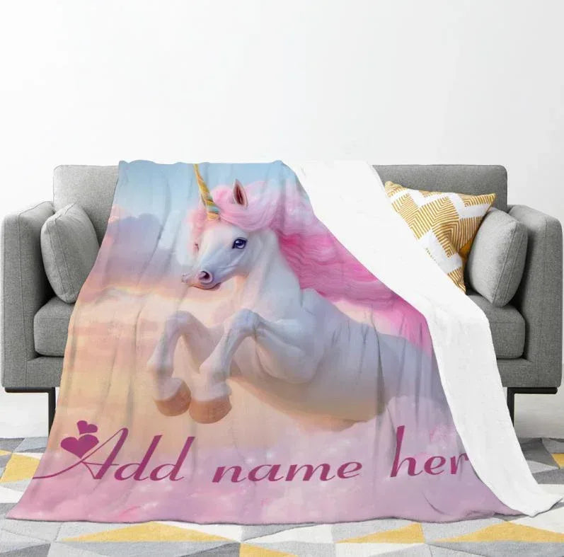 Personalized Unicorn Fleece Blanket: Magical Flannel Fleece Throw, Pink Name Gift