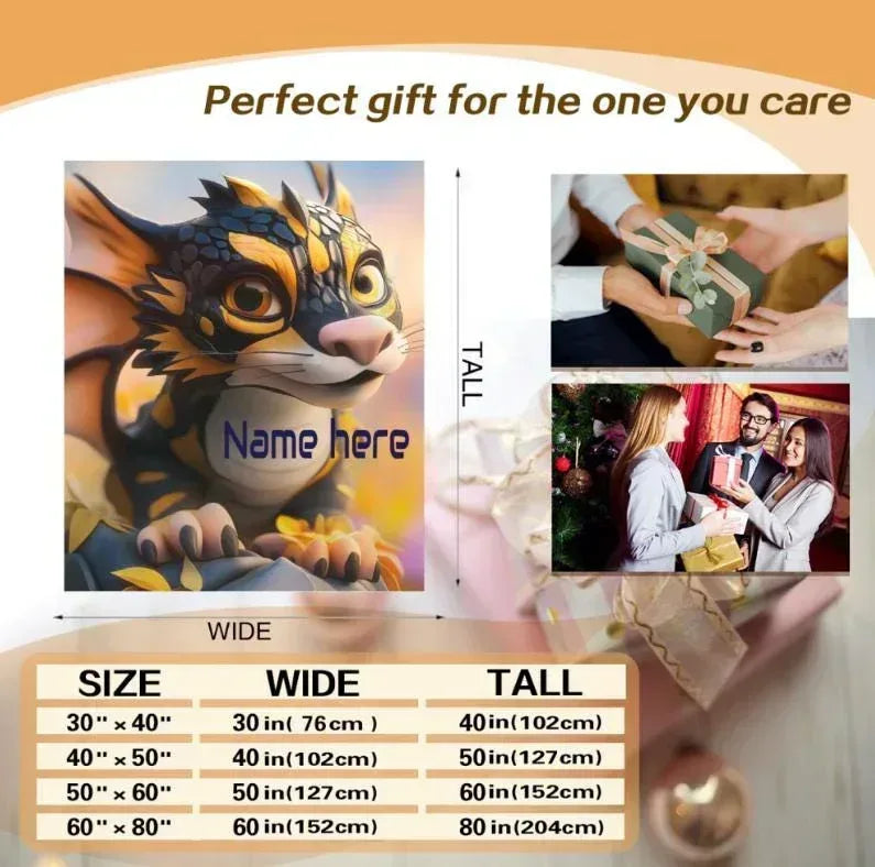 Personalized Dragon Blanket: Mythical Creature Dino Flannel Fleece Throw