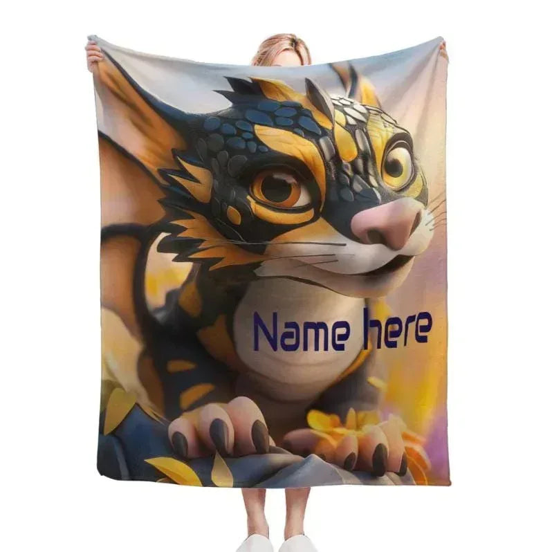 Personalized Dragon Blanket: Mythical Creature Dino Flannel Fleece Throw