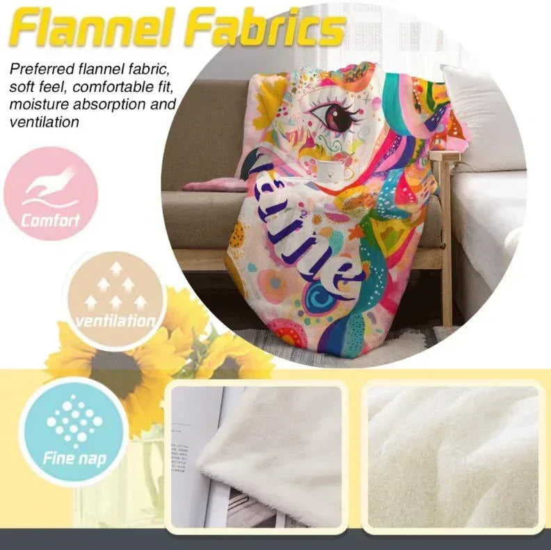 Personalized Unicorn Blanket with Name - Dreamy Soft Fleece Throw for Kids and Adults