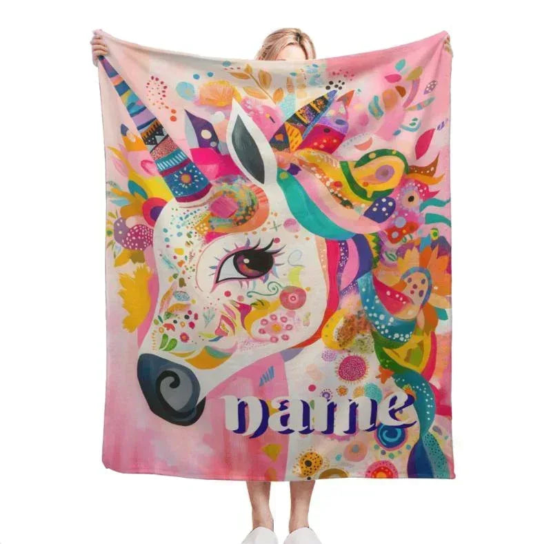 Personalized Unicorn Blanket with Name - Dreamy Soft Fleece Throw for Kids and Adults