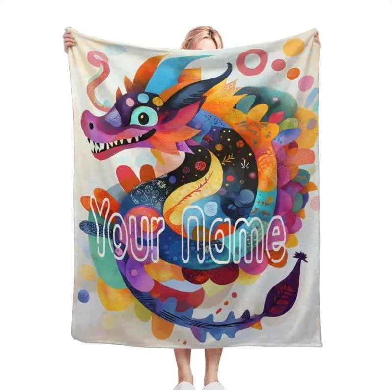 Personalized Dragon Blanket: Vibrant Fantasy Flannel Fleece Throw, New year Dragon