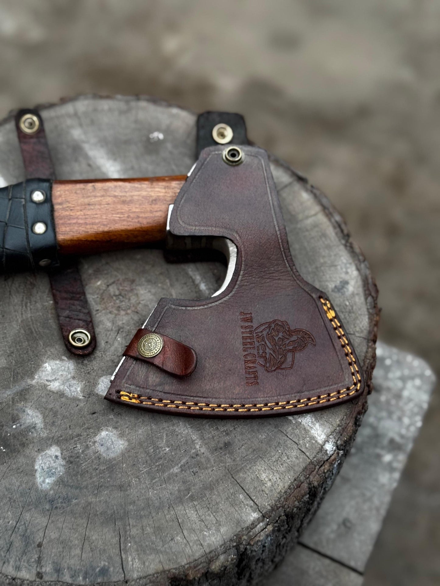 Viking Axe with Leather Wrapped Handle & Engraved Head – JW SteelCrafts