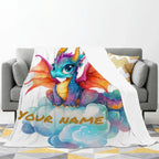 Personalized Girl Dragon Blanket: Soft Flannel Fleece Throw, Magical Name Gift
