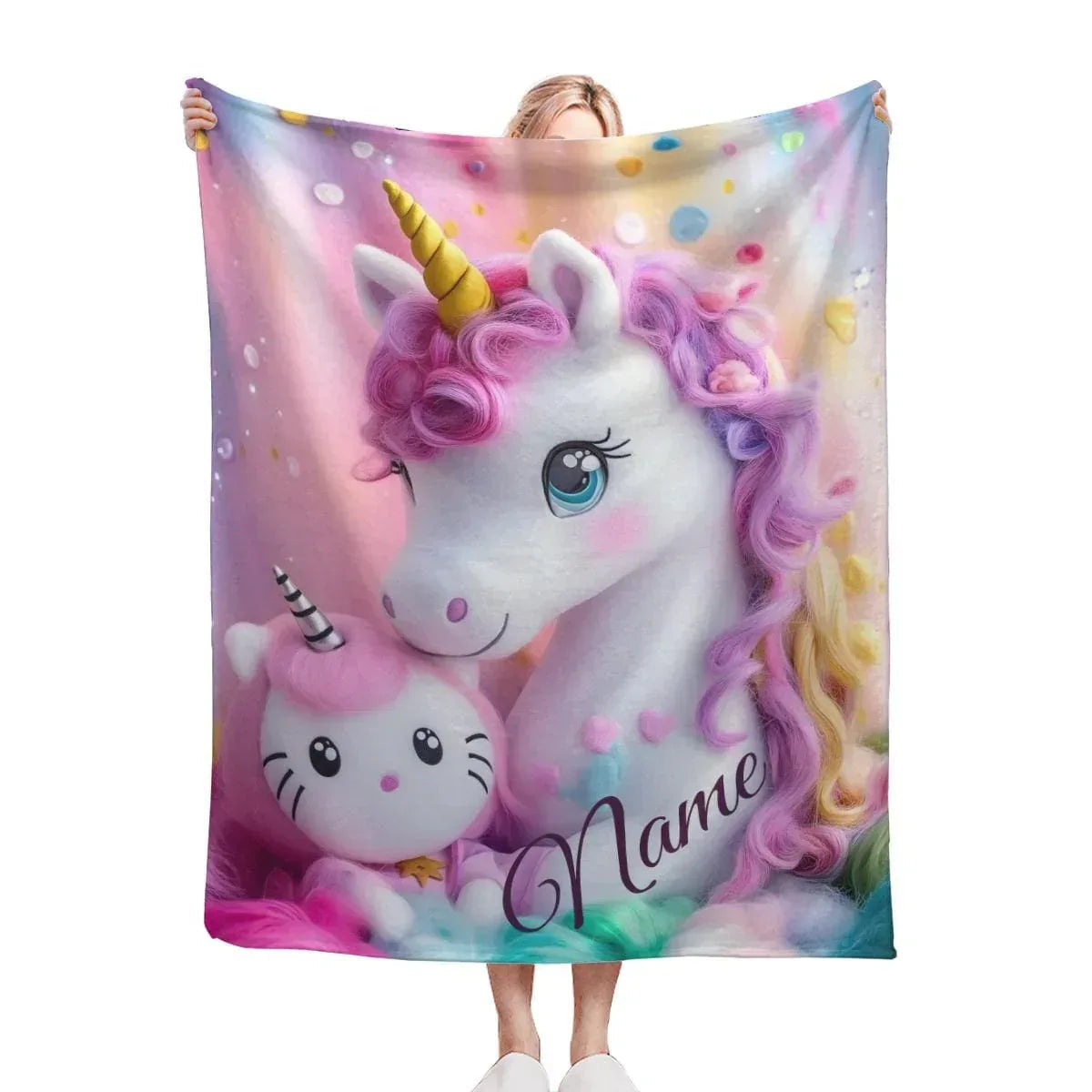 Personalized Hello Kitty Unicorn Blanket: Flannel Fleece Throw, Super Soft Name Gift
