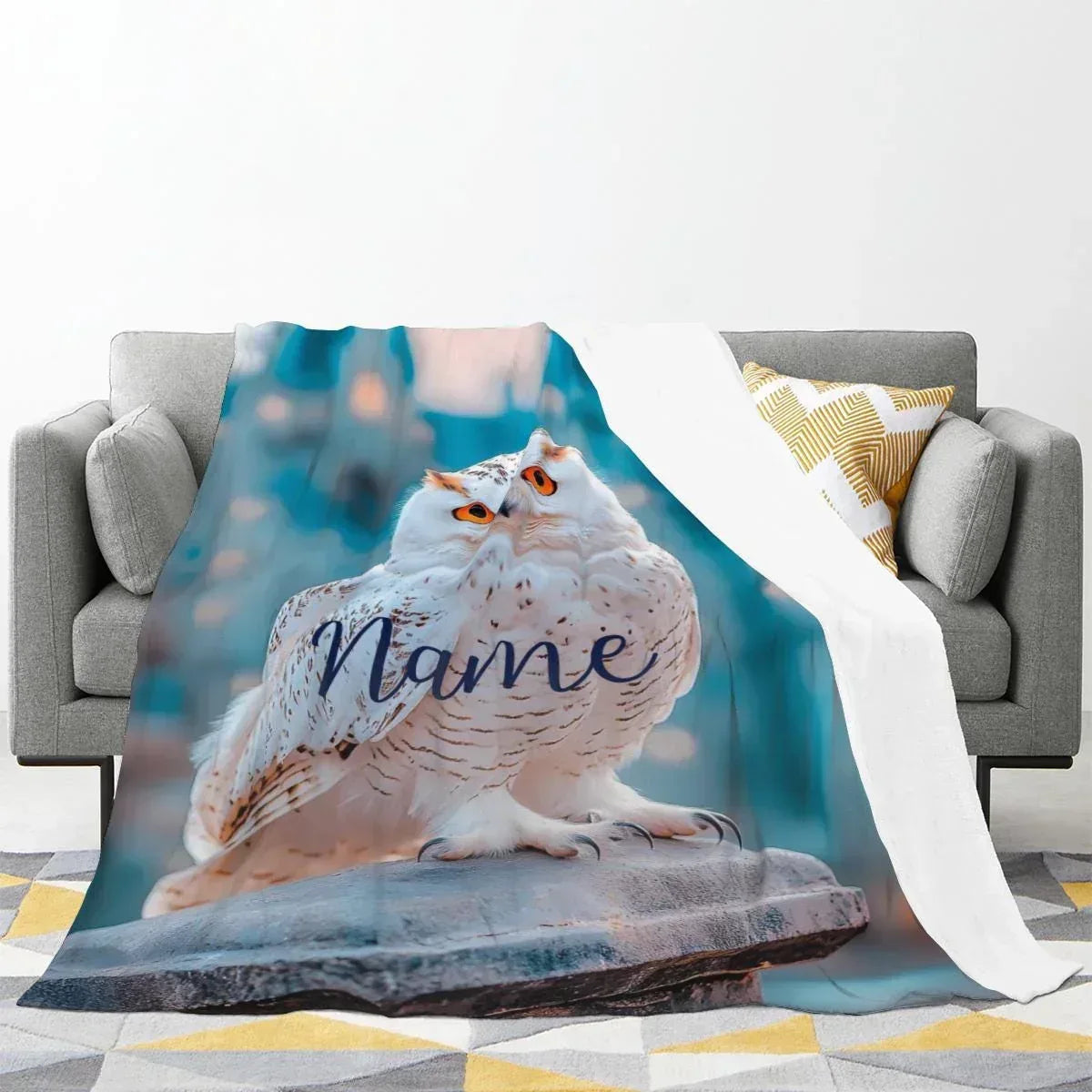 Personalized Wizard Owl Blanket – Magical Flannel Fleece Throw, Name Gift