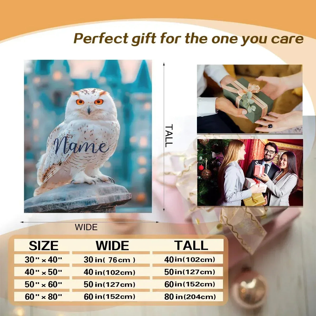 Personalized Wizard Owl Blanket – Magical Flannel Fleece Throw, Name Gift