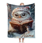Personalized Winter Owl Flannel Blanket: Snowy Forest Design, Flannel Fleece Throw Name Gift