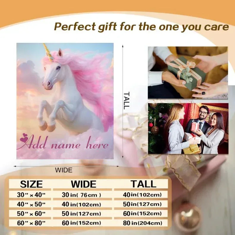 Personalized Unicorn Fleece Blanket: Magical Flannel Fleece Throw, Pink Name Gift
