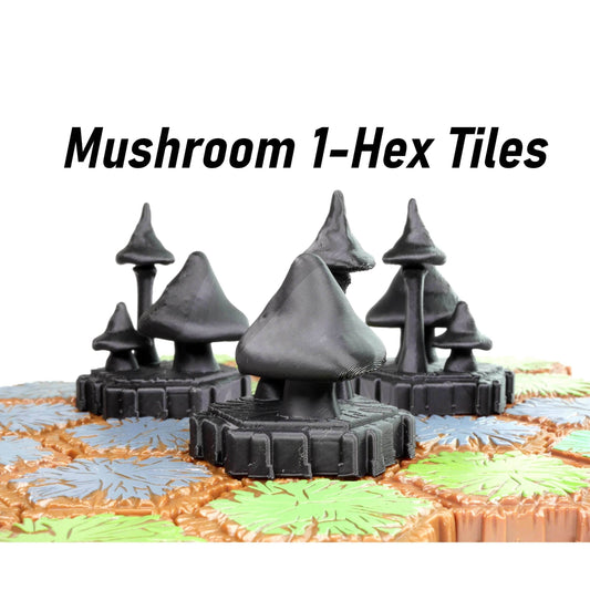 Hero Scape Single Hex Obstacle Mushrooms | Tabletop Terrain Hex Pieces | Paintable Miniature Board Game | DnD Role Play Game Upgrade Tile - 6 Mushroom Tiles