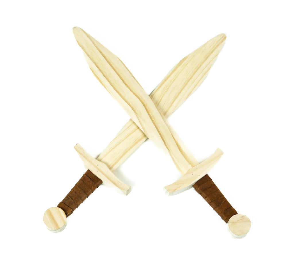 Small Kid's Handcrafted Wooden Toy 16" Short Sword with Leather-Wrapped Handle