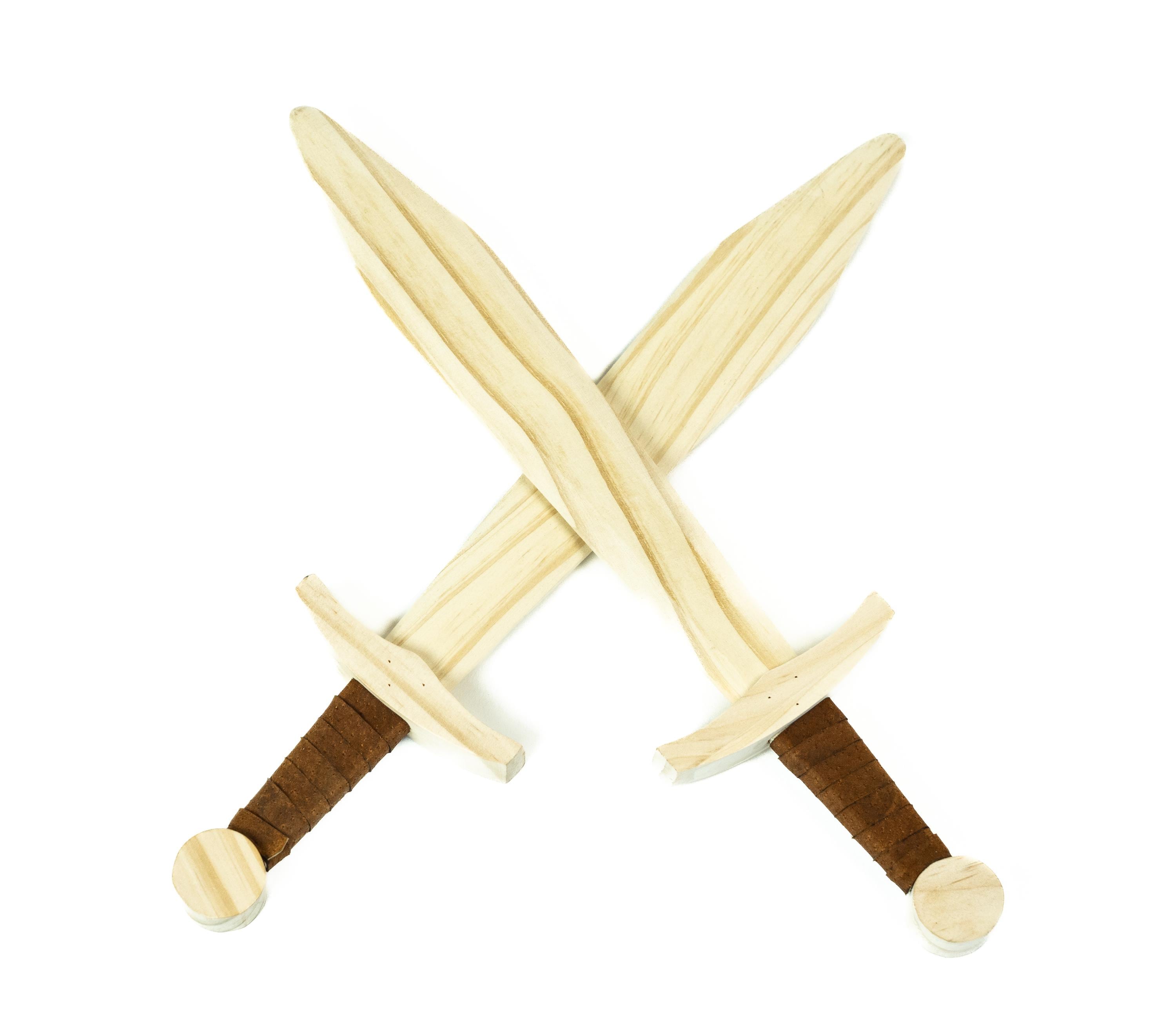 Small Kid's Handcrafted Wooden Toy 16" Short Sword with Leather-Wrapped Handle