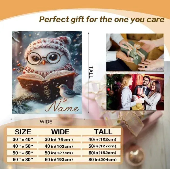 Personalized Winter Owl Flannel Blanket: Snowy Forest Design, Flannel Fleece Throw Name Gift