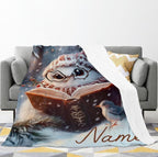 Personalized Winter Owl Flannel Blanket: Snowy Forest Design, Flannel Fleece Throw Name Gift