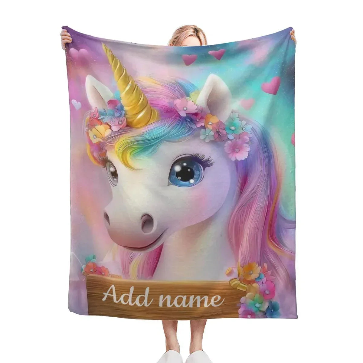 Personalized Unicorn Blanket: Rainbow Pink White Bedroom - Soft Flannel Fleece Throw, Name Gift