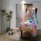 Personalized Unicorn Blanket: Rainbow Pink White Bedroom - Soft Flannel Fleece Throw, Name Gift
