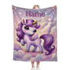 Personalized Unicorn Blanket: Enchanted Purple Fantasy Throw, Flannel Fleece Name Gift