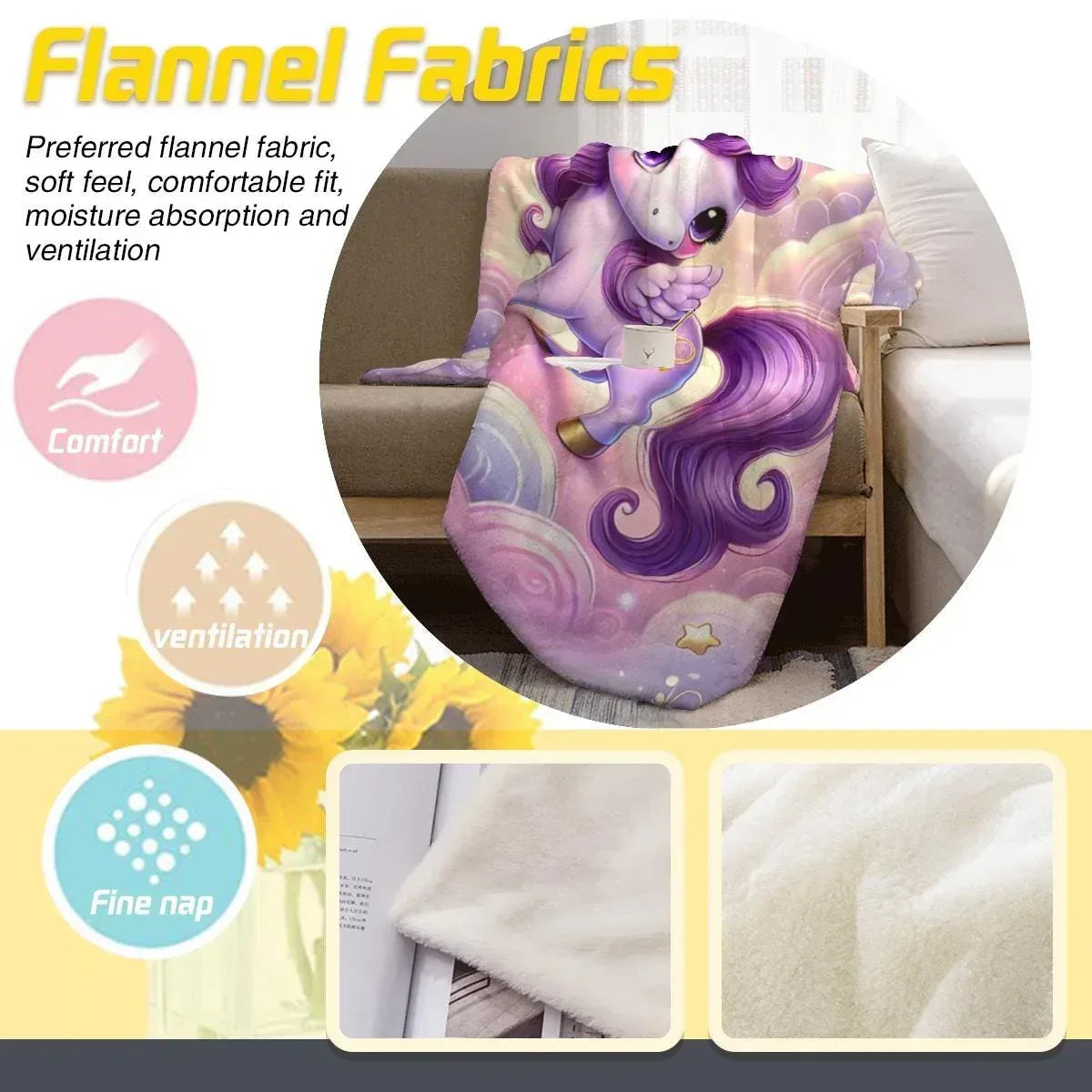 Personalized Unicorn Blanket: Enchanted Purple Fantasy Throw, Flannel Fleece Name Gift