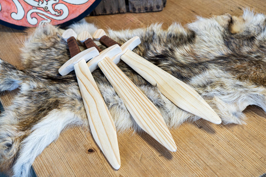 Small Kid's Handcrafted Wooden Toy 16" Short Sword with Leather-Wrapped Handle