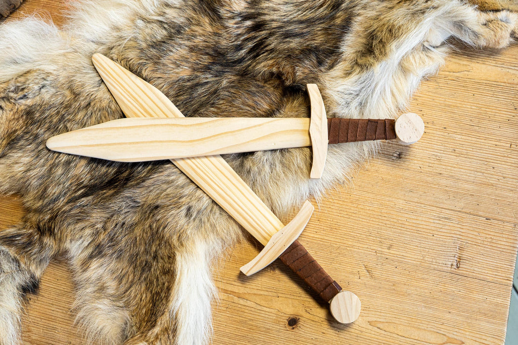 Small Kid's Handcrafted Wooden Toy 16" Short Sword with Leather-Wrapped Handle