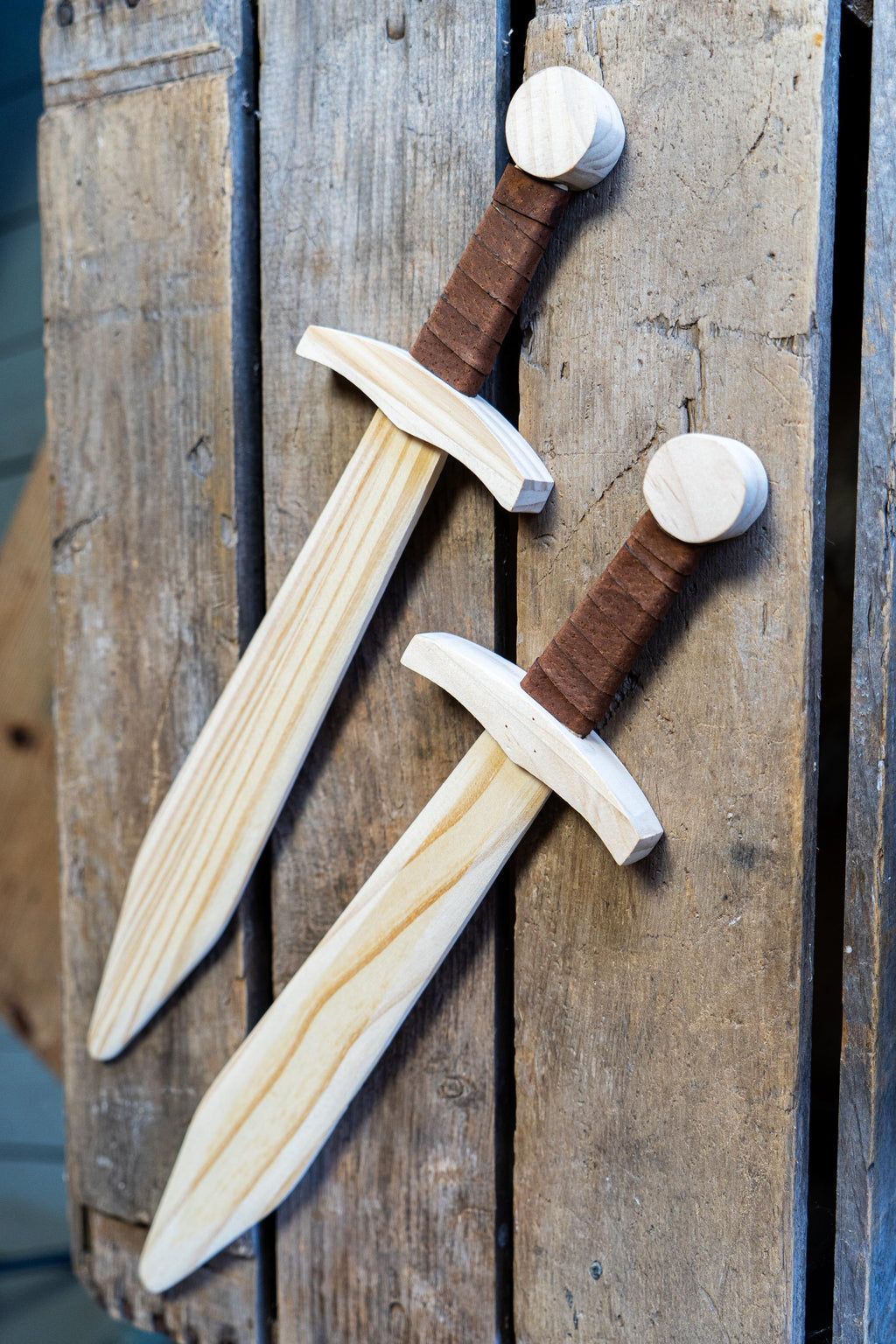Small Kid's Handcrafted Wooden Toy 16" Short Sword with Leather-Wrapped Handle
