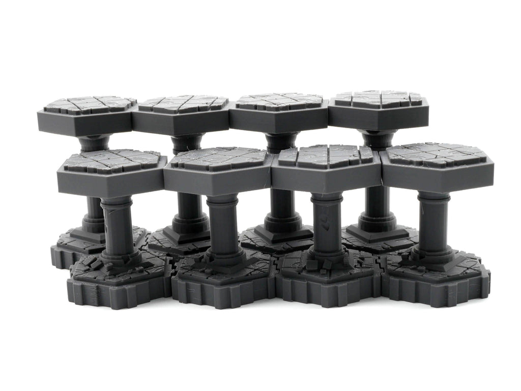 Stone Pillars Hero Scape Single Hex Obstacle | Tabletop Terrain Structure Piece | Miniature Board Game | DnD Role Play Game Upgrade Tile Kit - Grey Pack (4 & 4)