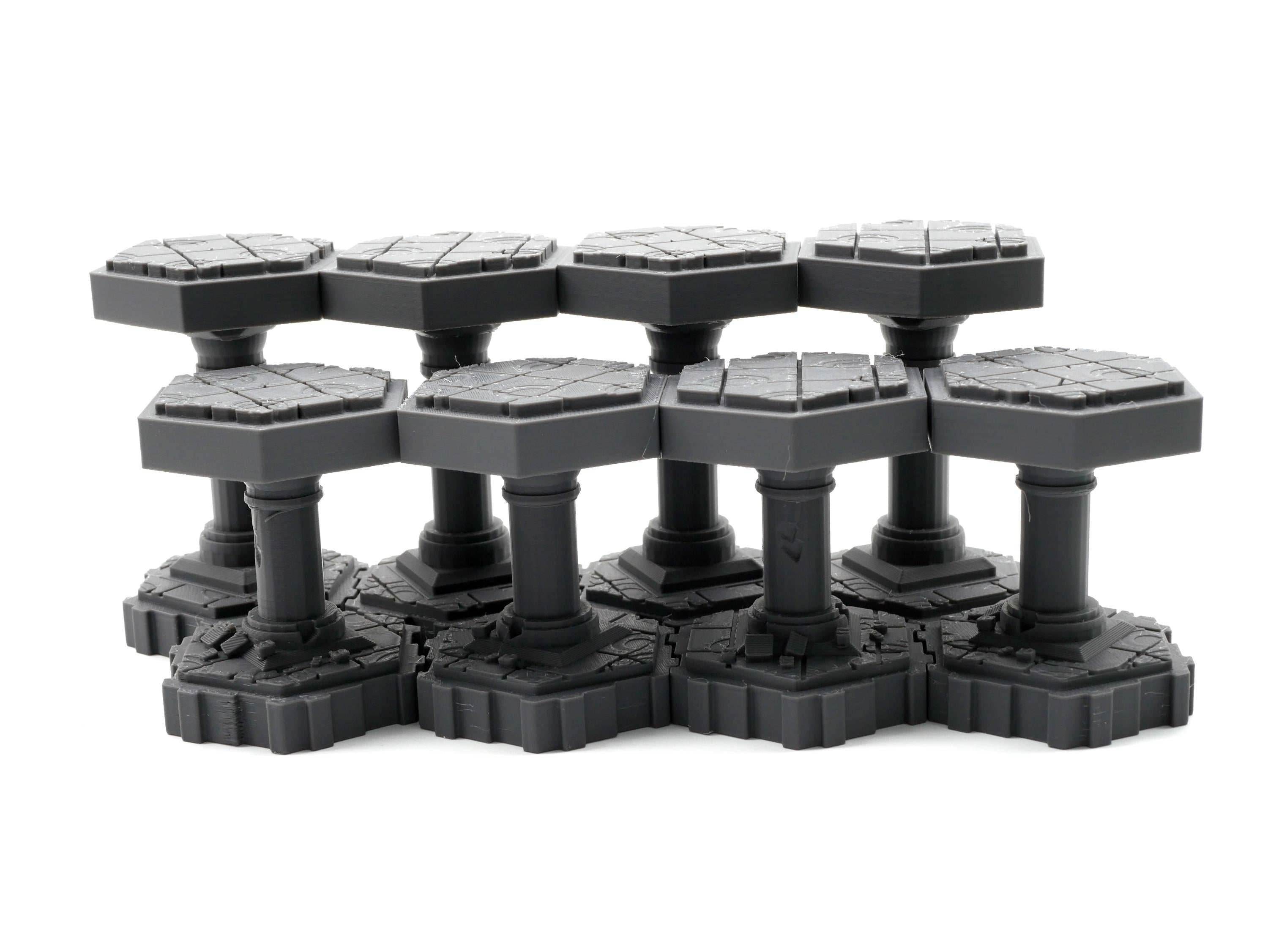 Stone Pillars Hero Scape Single Hex Obstacle | Tabletop Terrain Structure Piece | Miniature Board Game | DnD Role Play Game Upgrade Tile Kit - Grey Pack (4 & 4)