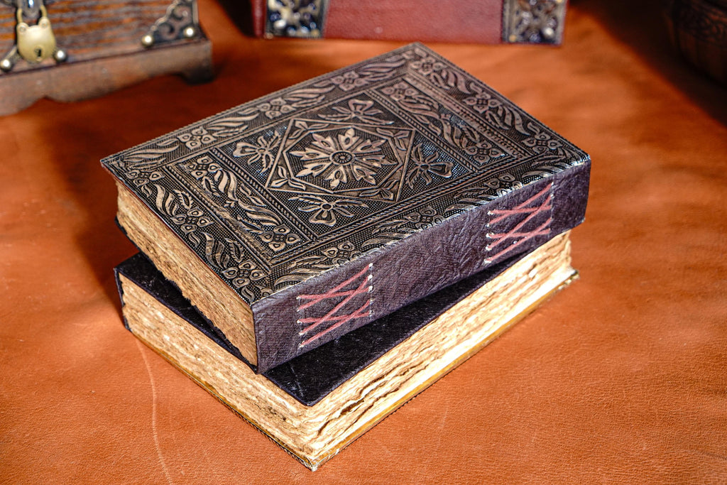 Leather Journal with Silver/Gold Embossed Repoussé Cover