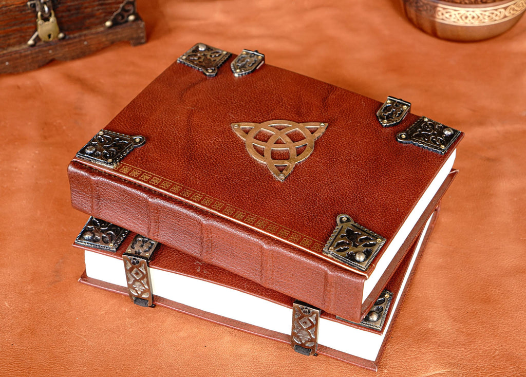 Large Leather Tomb Journal with Celtic Trinity Symbol and Metal Closure Hardware