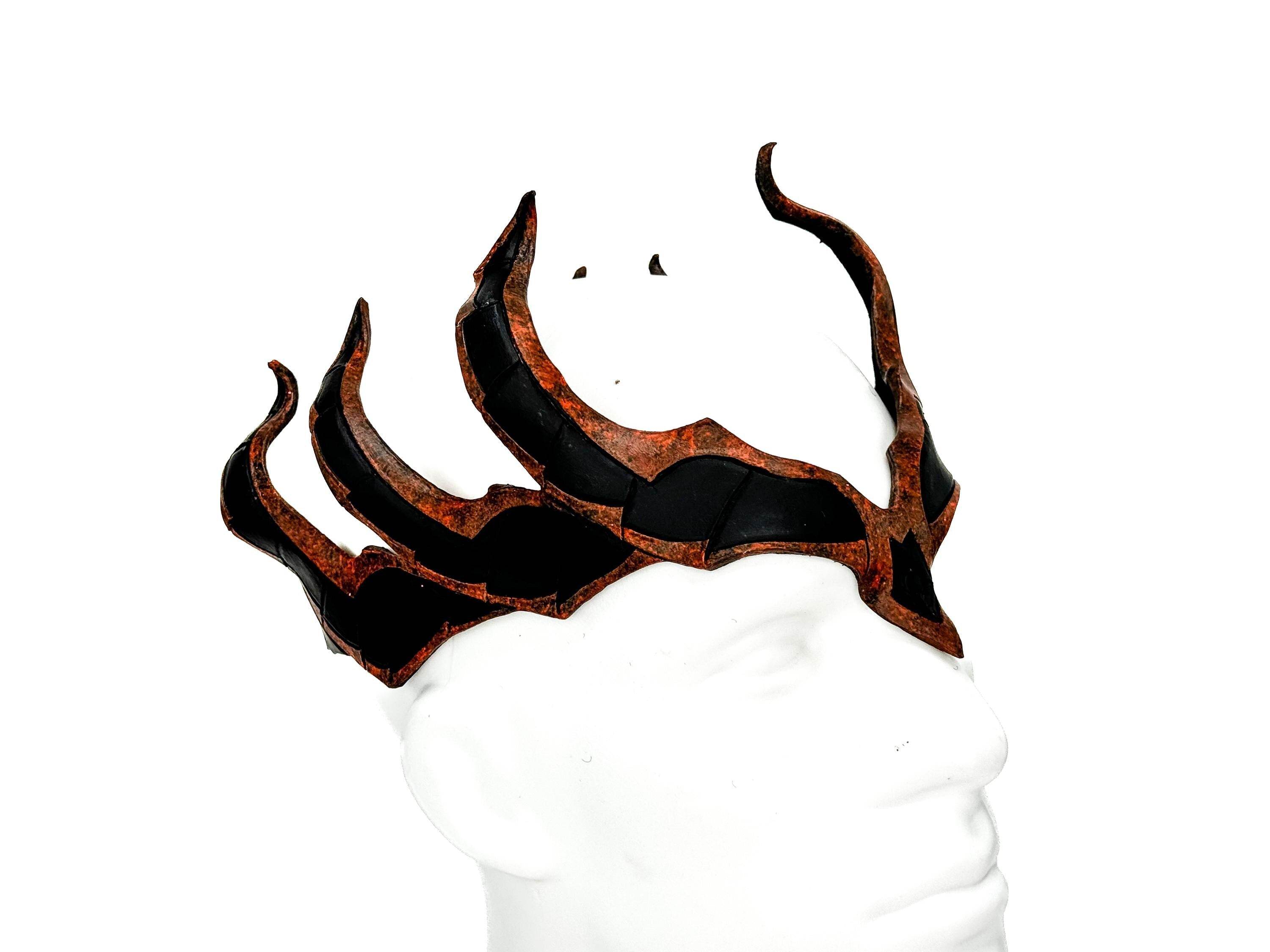 Rust Colored Masquerade Crown of Handmade Genuine Leather in Green and Black - 
