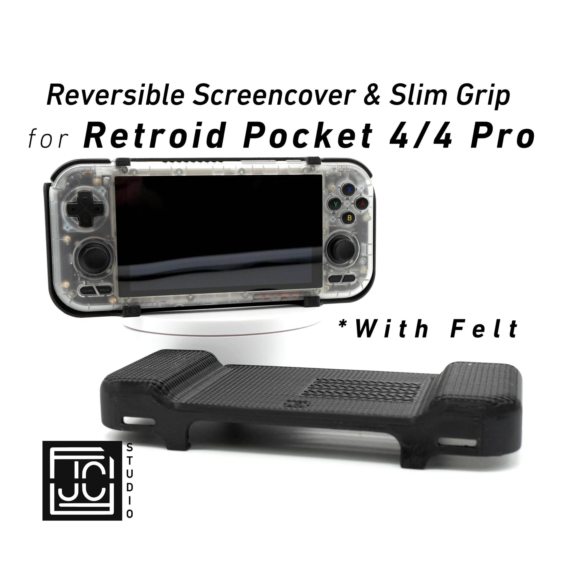 2-in-1 Grip for Retroid Pocket 4 / 4 Pro Reversible Screen Cover & Slim Comfort Grip Case with Felt Wrap Ergonomic RP4 Handheld 2n1 Deluxe - White