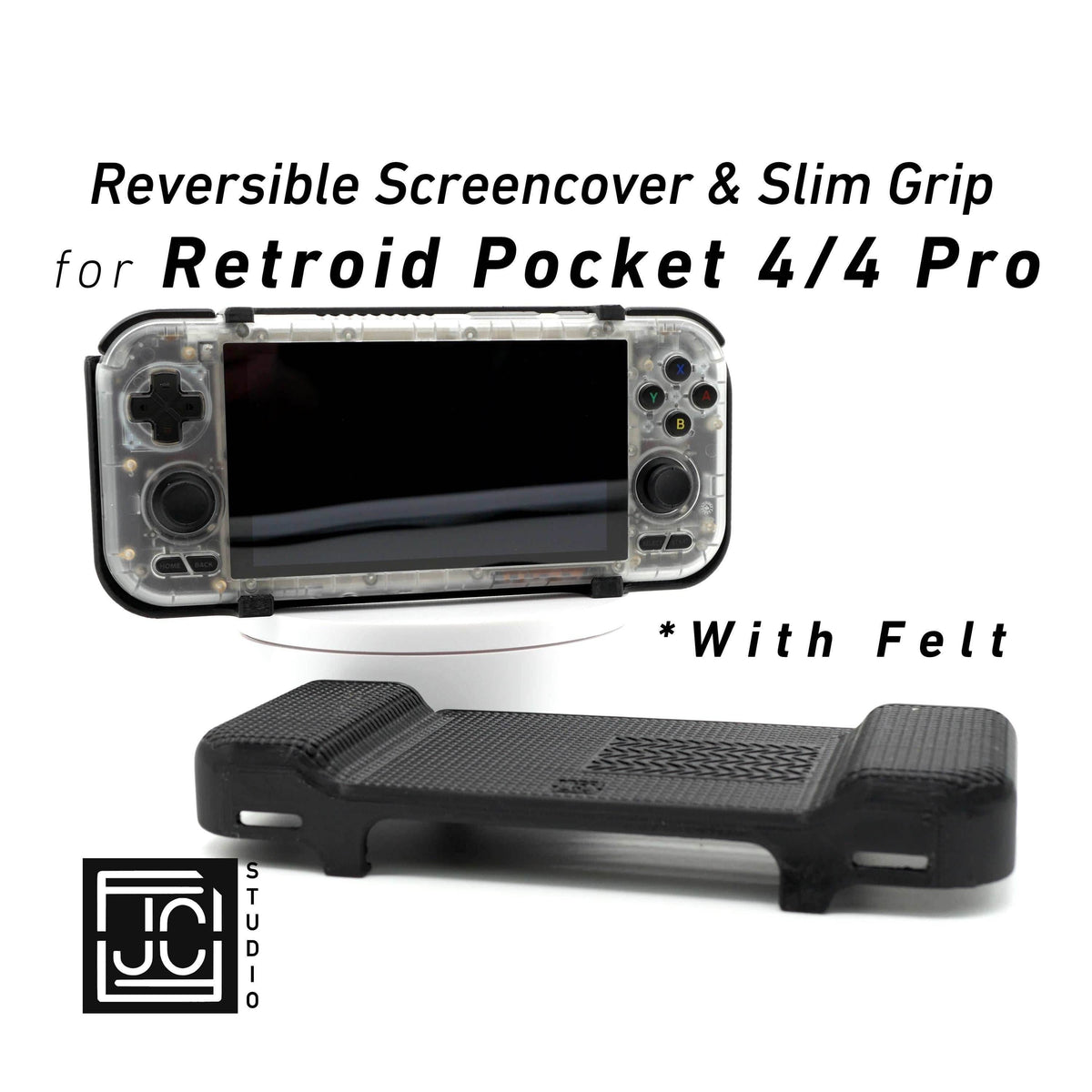 2-in-1 Grip for Retroid Pocket 4 / 4 Pro Reversible Screen Cover & Slim Comfort Grip Case with Felt Wrap Ergonomic RP4 Handheld 2n1 Deluxe - White