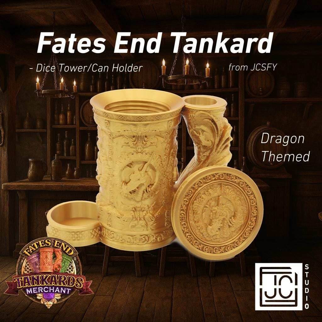Dragon Themed Tankard Dice Tower and Can Holder with Dice Vault | Fates End RolePlay RP Gamer Mug Roll Gift Storage DND Classes from JCSFY - Dark Magic Black