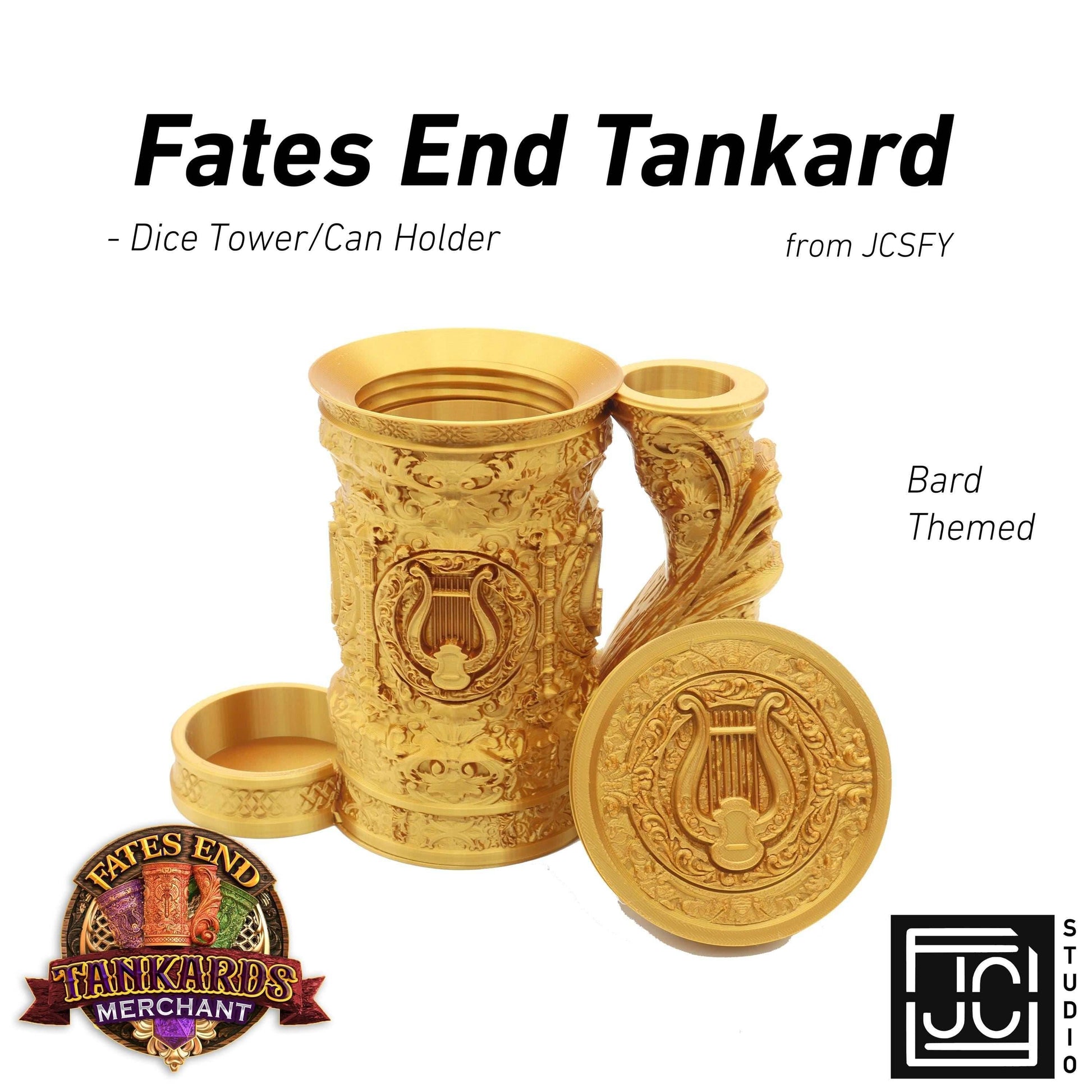 Bard Tankard Dice Tower and Can Holder with Dice Vault | Fates End RolePlay RP Gamer Mug Roll Gift Storage DND Classes from JCSFY - Dark Magic Black