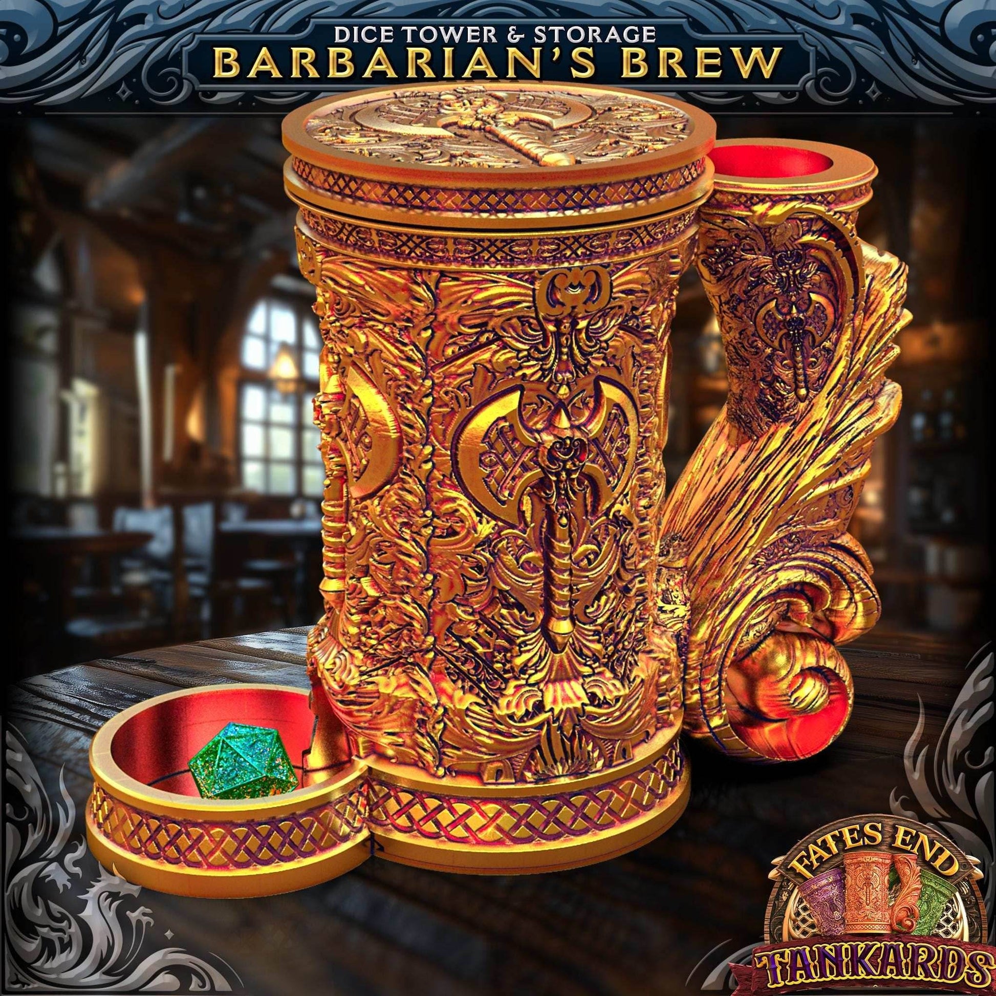 Barbarian Tankard Dice Tower and Can Holder with Dice Vault | Fates End RolePlay RP Gamer Mug Roll Gift Storage DND Classes from JCSFY - Dark Magic Black