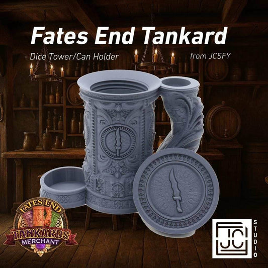 Rogue Themed Tankard Dice Tower and Can Holder with Dice Vault | Fates End RolePlay RP Gamer Mug Roll Gift Storage DND Classes from JCSFY - Dark Magic Black