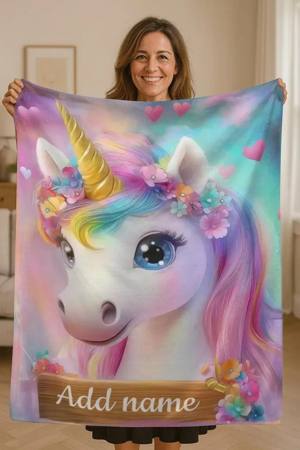 Personalized Unicorn Blanket: Rainbow Pink White Bedroom - Soft Flannel Fleece Throw, Name Gift