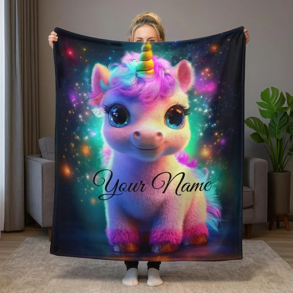 Personalized Cosmic Unicorn Blanket - Magical Galaxy Flannel Fleece Throw Super Soft Custom Name Gift