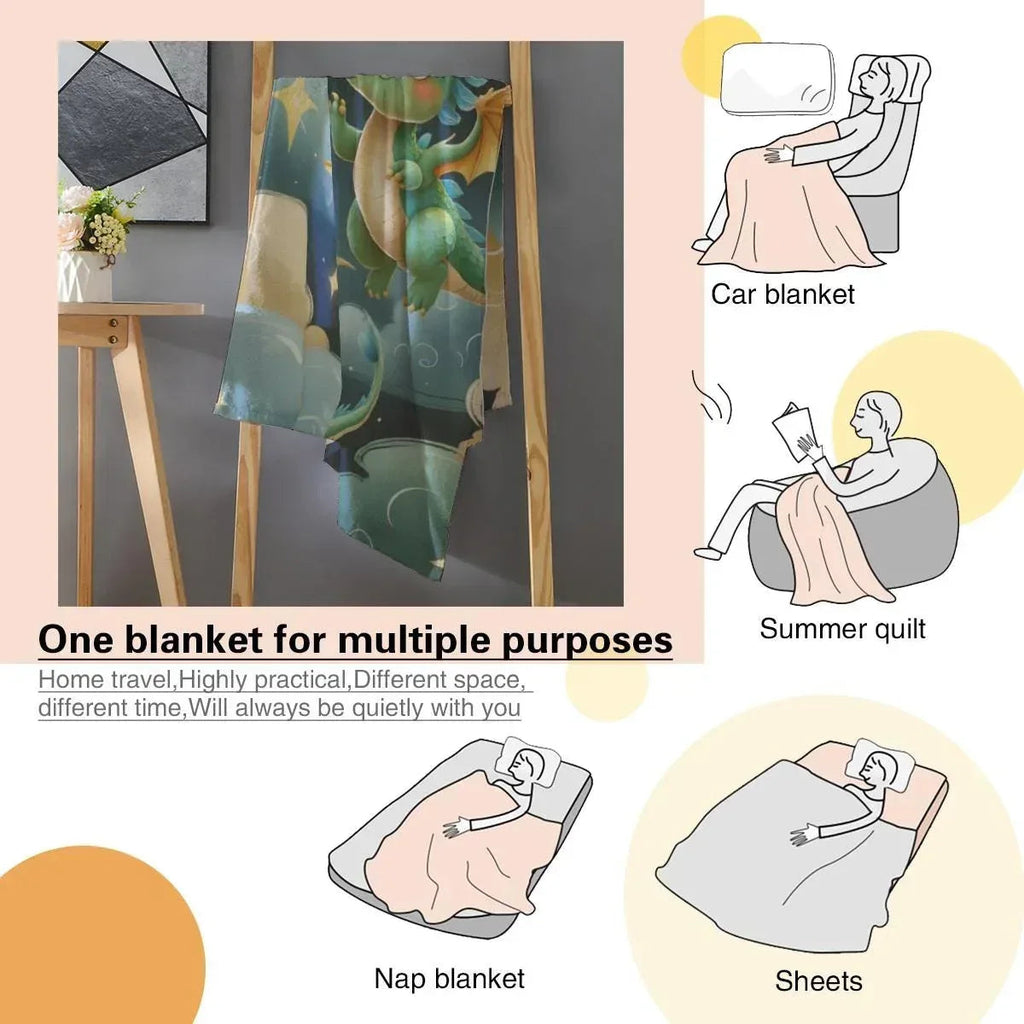 Personalized Green Dragon Blanket: Starry Night Bedroom Decor, Flannel Fleece Throw