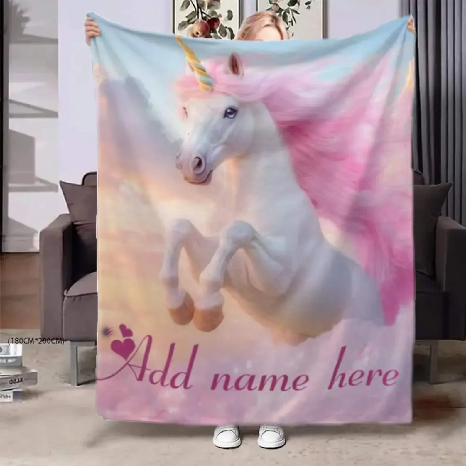 Personalized Unicorn Fleece Blanket: Magical Flannel Fleece Throw, Pink Name Gift