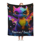 Personalized Glowing Rainbow Dragon Blanket: Soft Flannel Fleece Throw