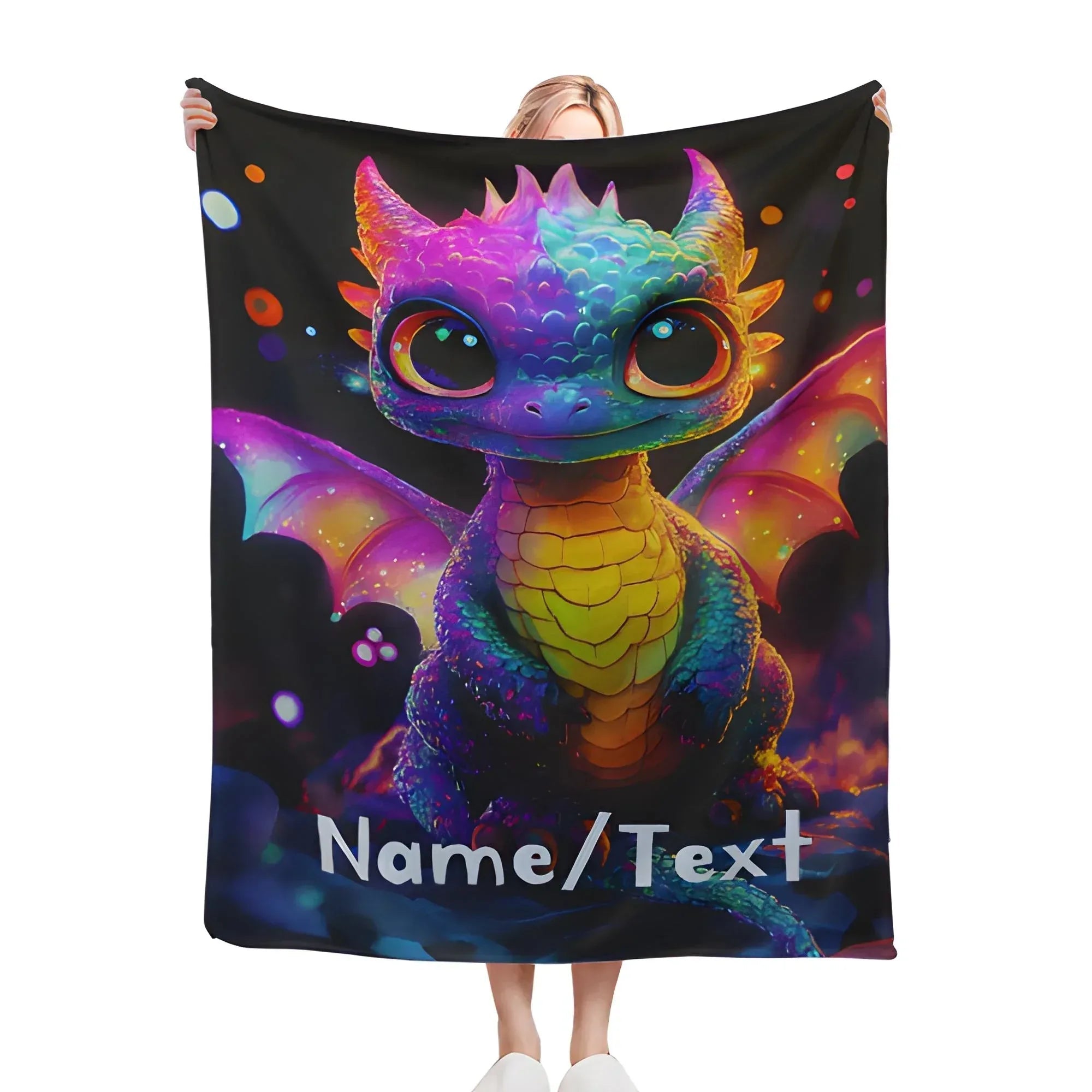 Personalized Glowing Rainbow Dragon Blanket: Soft Flannel Fleece Throw