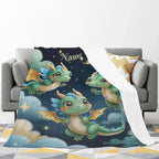 Personalized Green Dragon Blanket: Starry Night Bedroom Decor, Flannel Fleece Throw