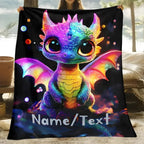 Personalized Glowing Rainbow Dragon Blanket: Soft Flannel Fleece Throw