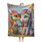 Personalized Unicorn & Dragon Blanket: Magical Fantasy Flannel Fleece Throw, Super Soft Kids Gift